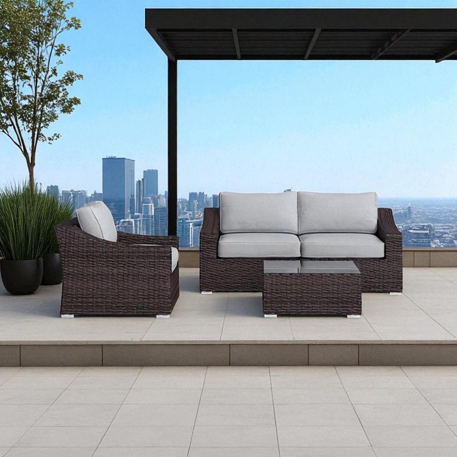 Outdoor Wicker Conversation Set With Cushions, All Weather by HouseOfZazla