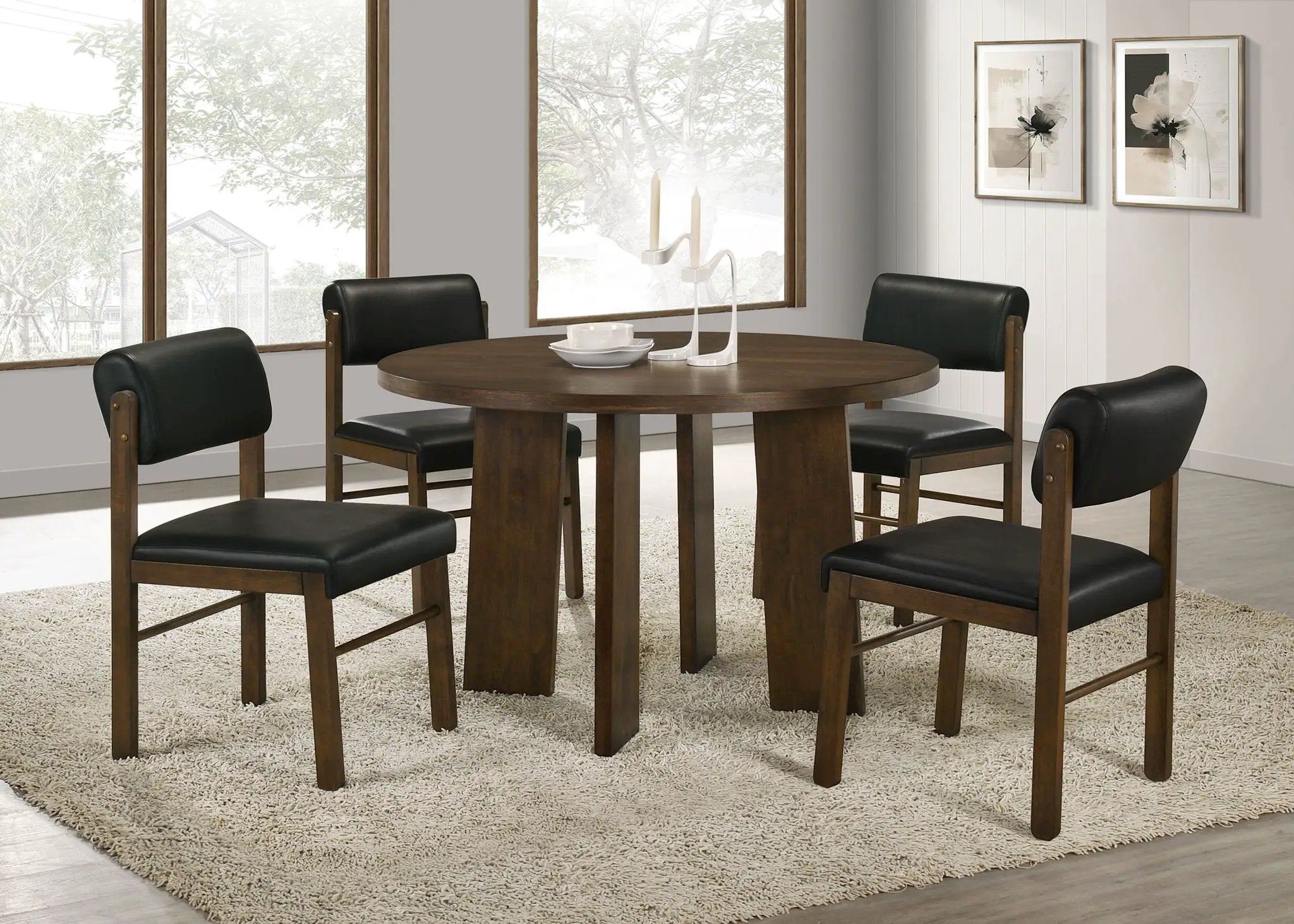 Strouse 5-piece Dining Set Black and Walnut by Unique Piece Furniture