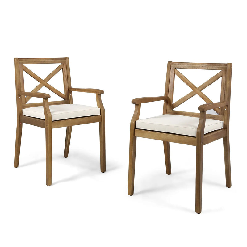 7 Pieces Acacia Wood Outdoor Dining Set with Cream Cushions by HouseOfZazla