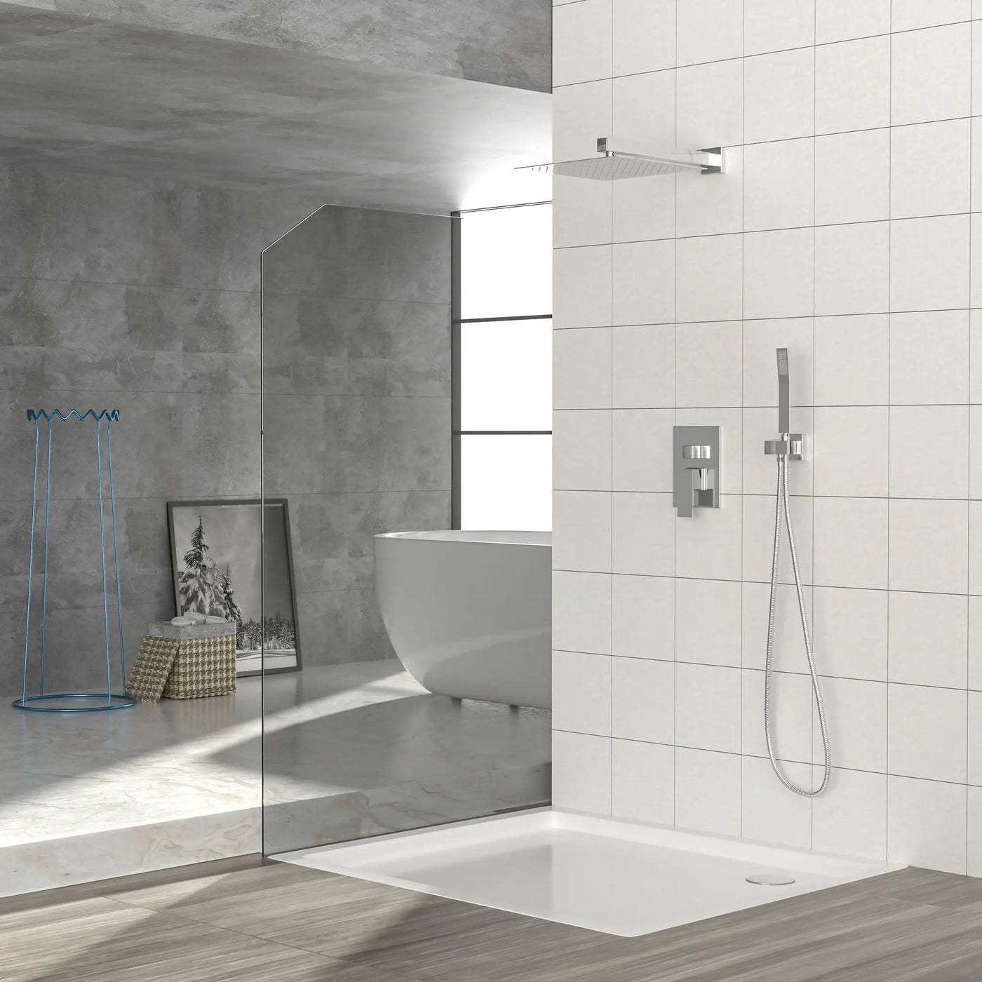 Dual Shower Head System With 12" Square Rain Shower And Rough In Valve by HouseOfZazla