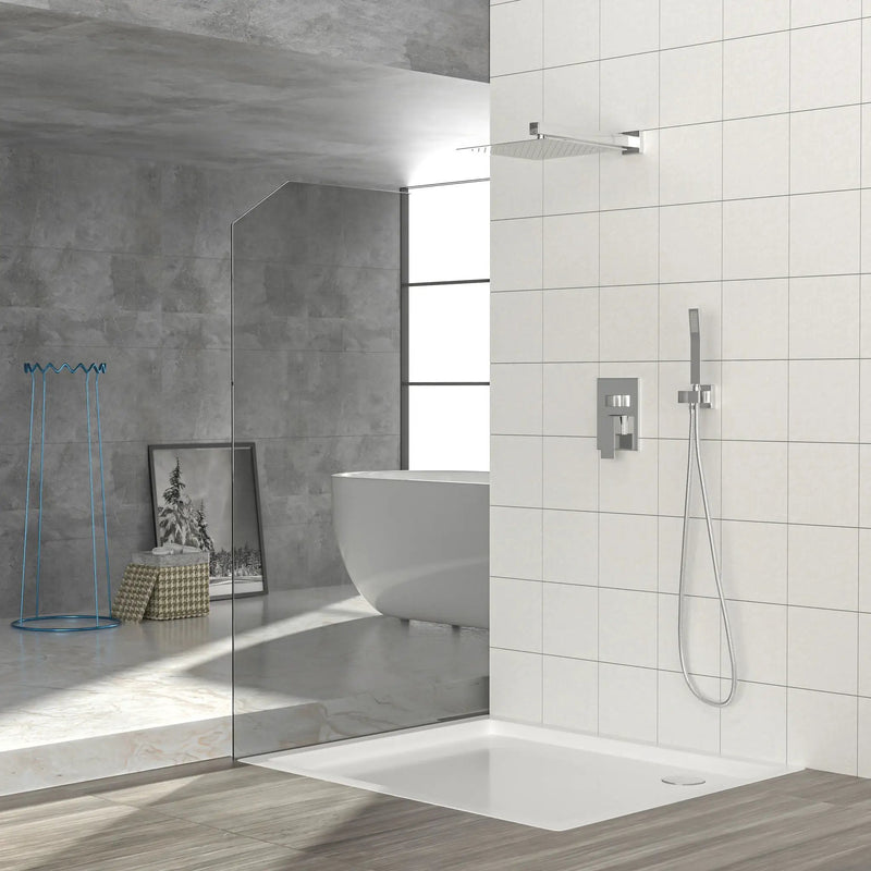 Dual Shower Head System With 12" Square Rain Shower And Rough In Valve by HouseOfZazla