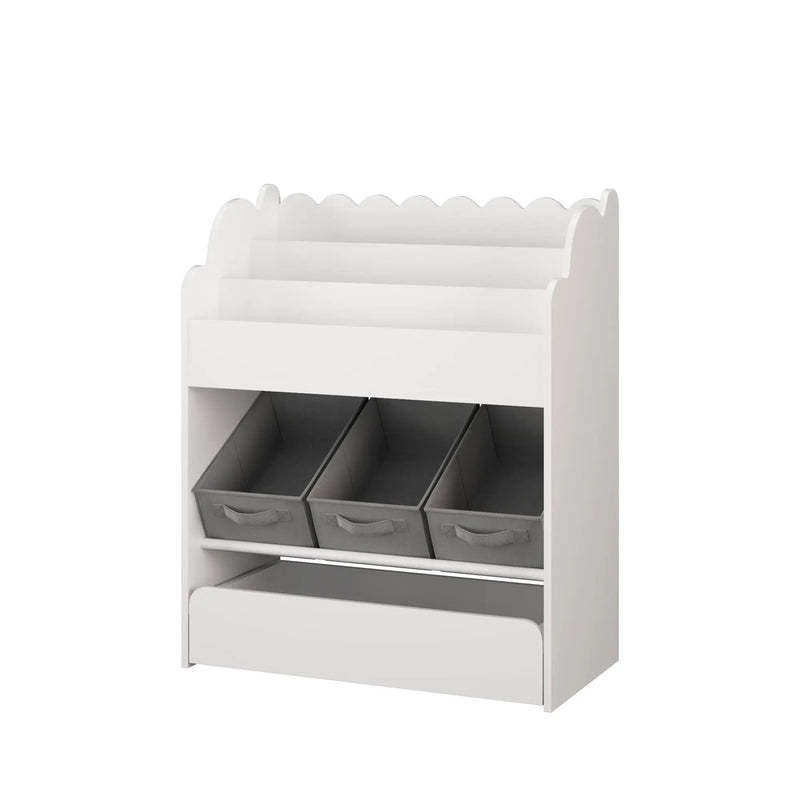 Bookshelf With Storage Bins And Drawer, Multi Functional Book Organizer For Toddlers - White by Unique Piece Furniture