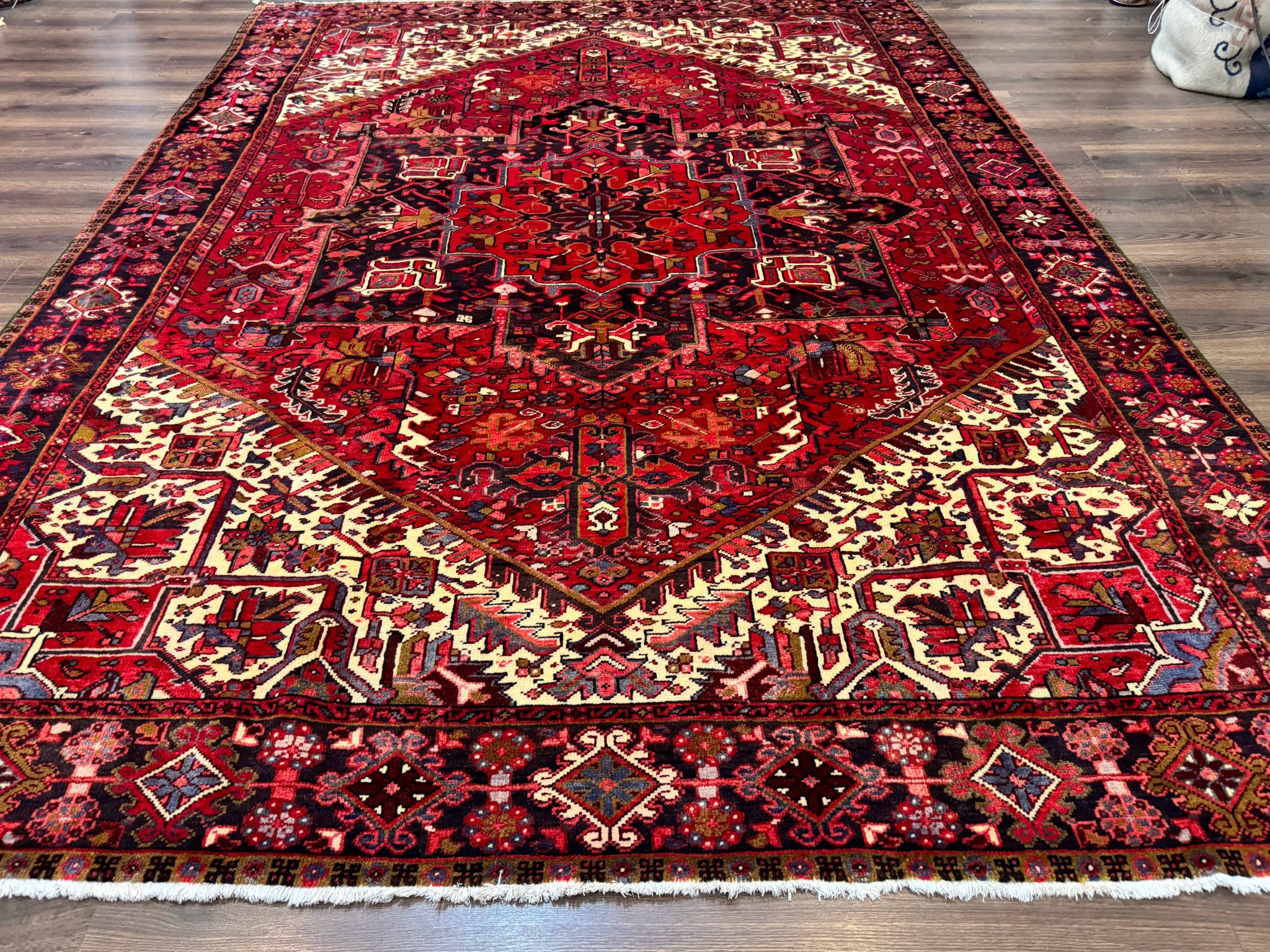 Persian Heriz Rug 8x11, Geometric Design, Red & Cream by Jewel Rugs