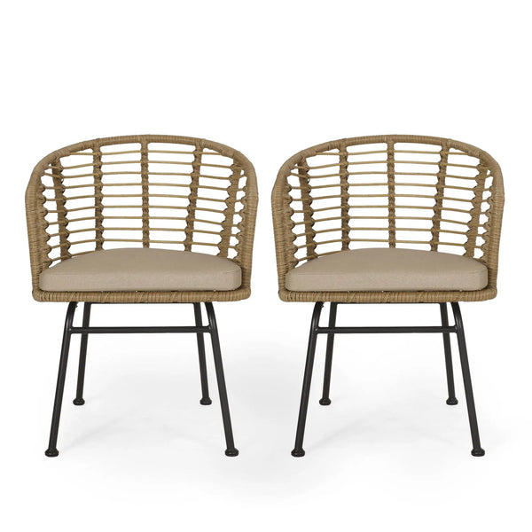 Randy Modern Wicker Chair with Water Resistant Cushions - Brown / Beige