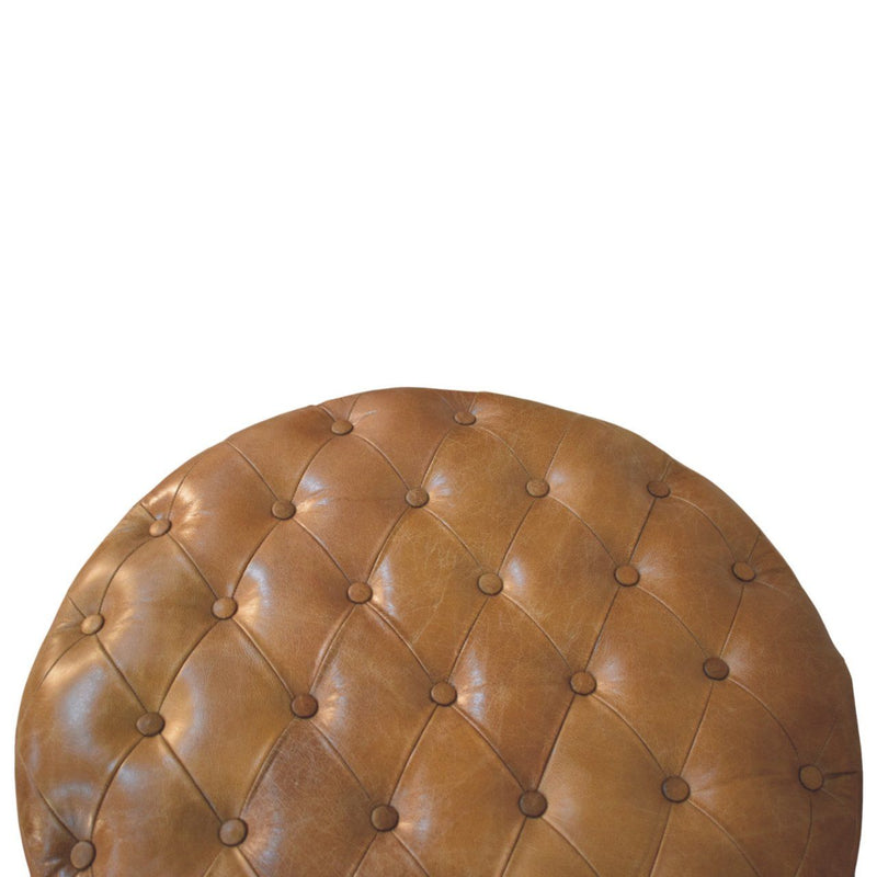 Buffalo - Round Ottoman With Castor Legs - Brown by HouseOfZazla