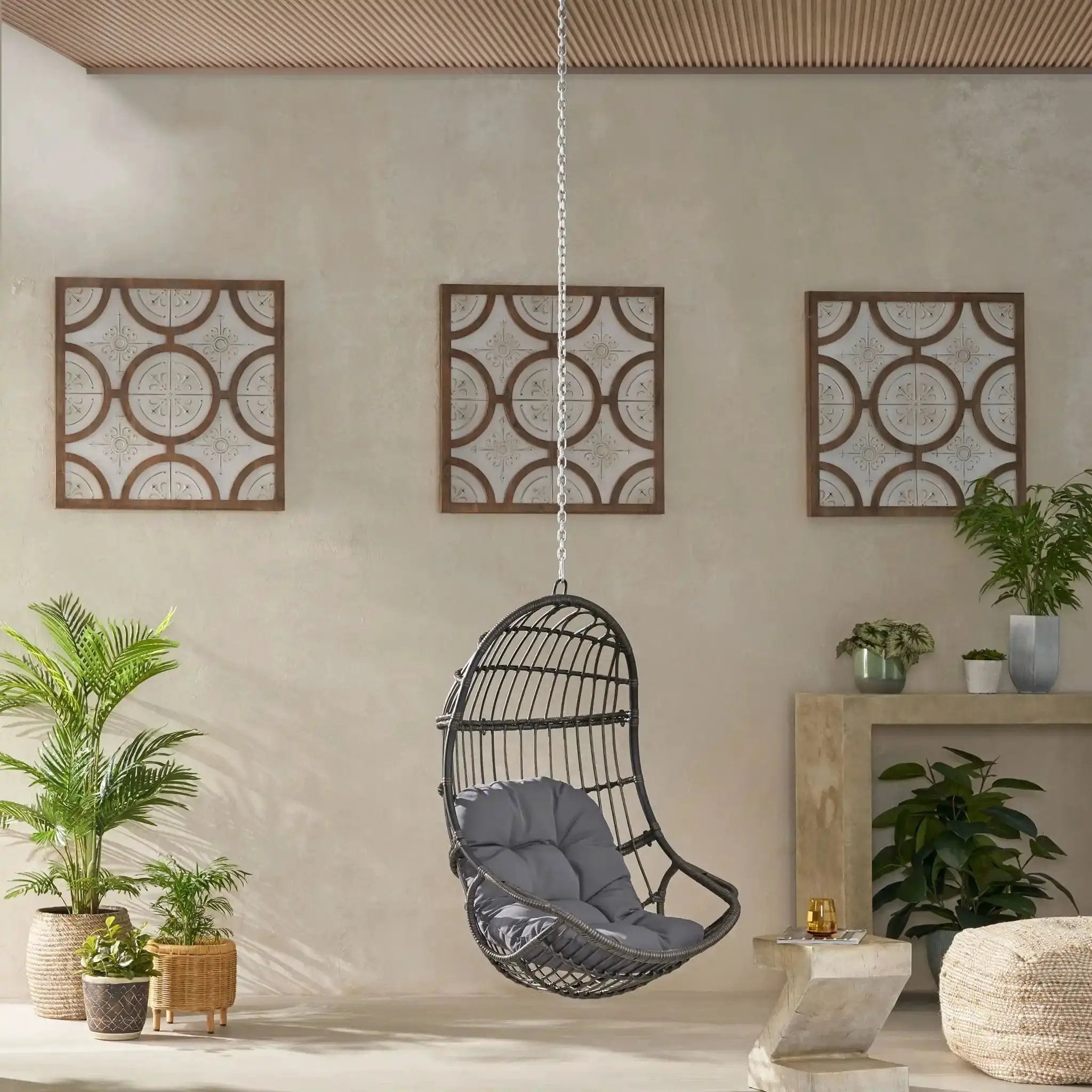 Rustic Hanging Basket Chair With Cushion by HouseOfZazla