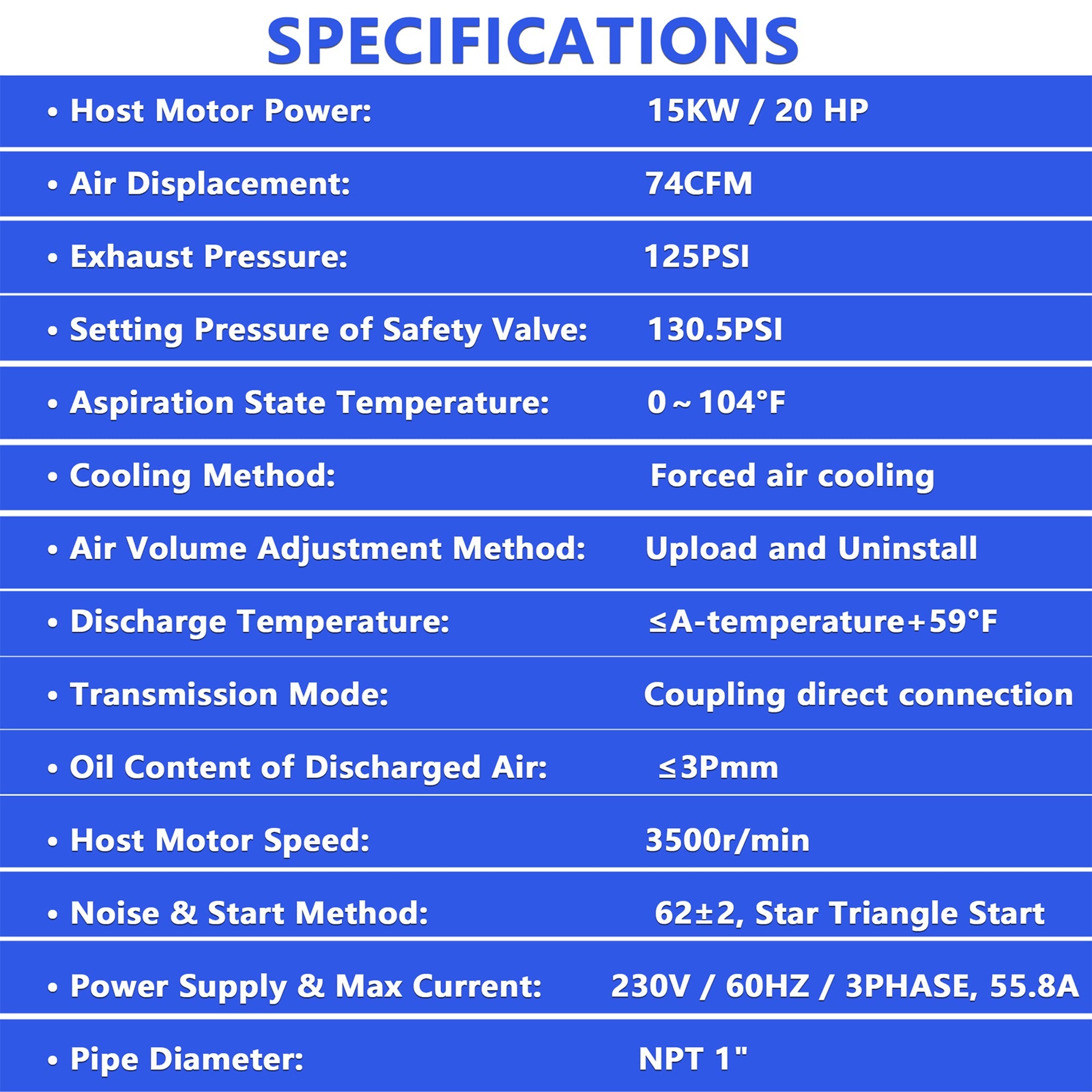 20HP Rotary Screw Air Compressor, 74 CFM, 125 PSI, Industrial-Grade by HouseOfZazla