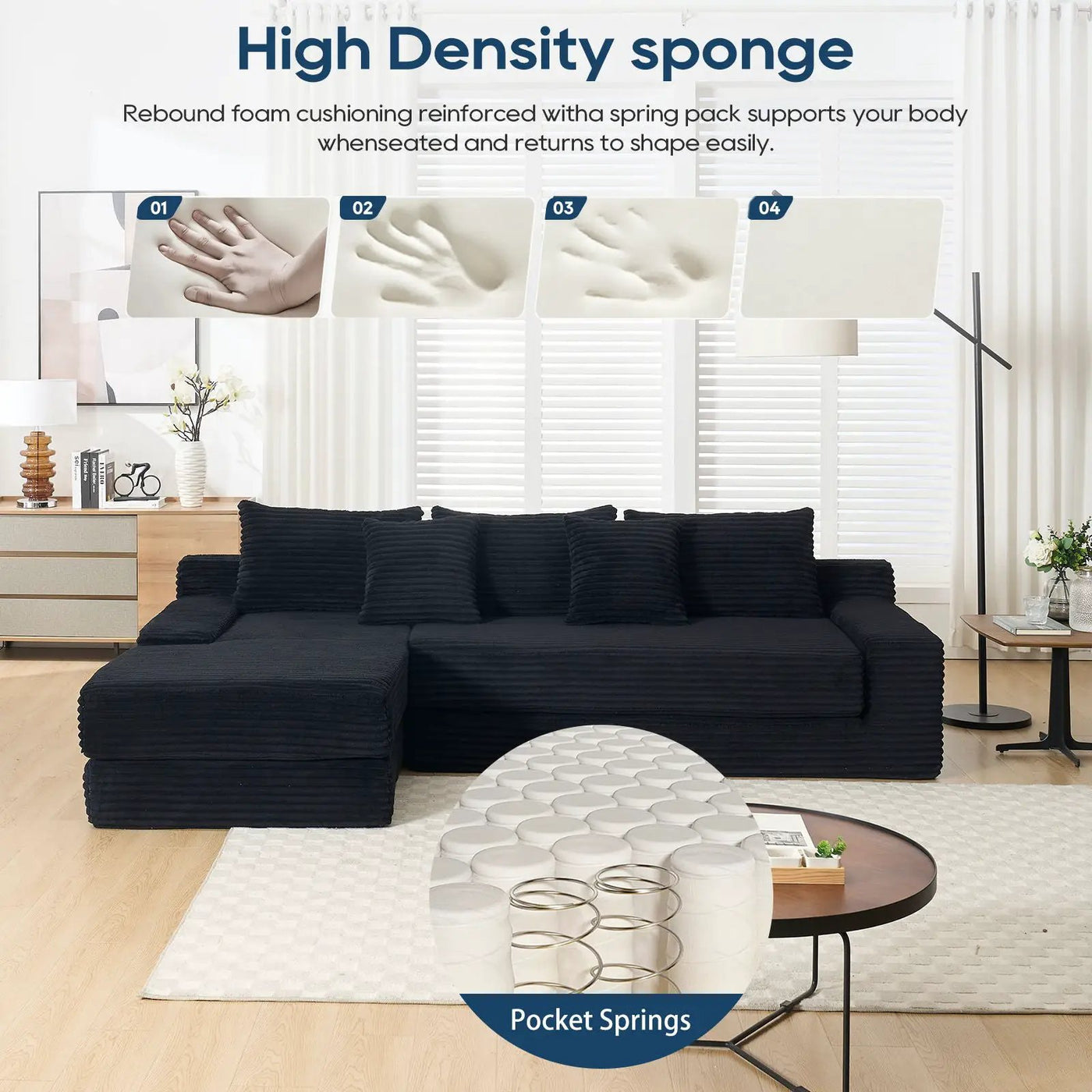 Modern L - Shaped Sectional Couch With Memory Foam by Unique Piece Furniture