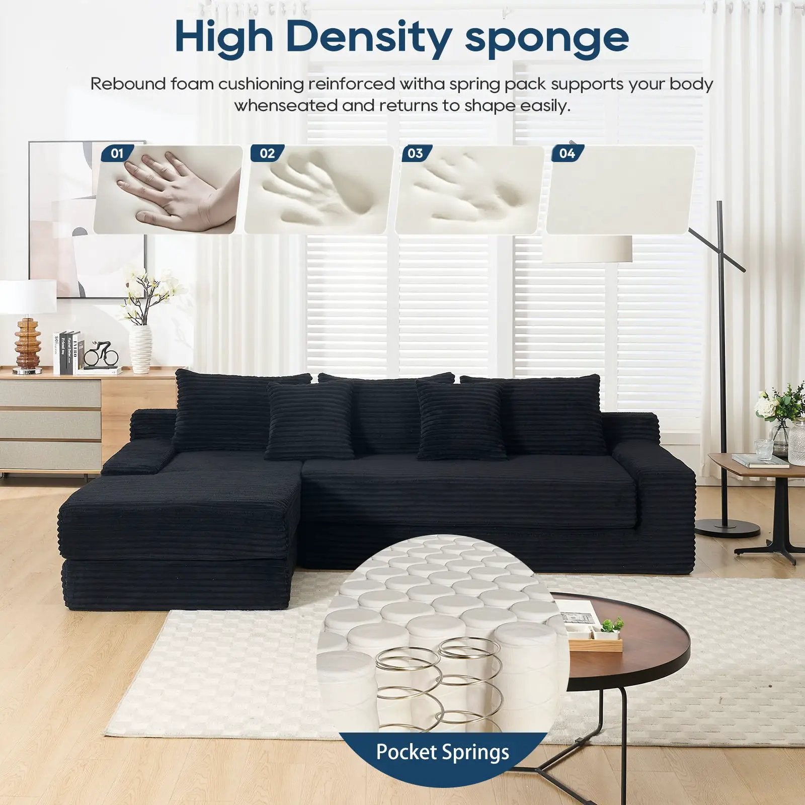 Modern L - Shaped Sectional Couch With Memory Foam by Unique Piece Furniture