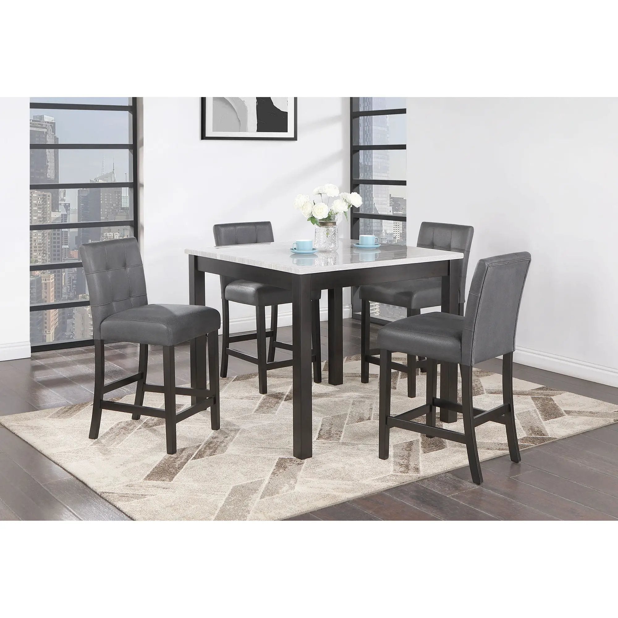 Leon - Bar Table And 4 Bar Stools - Espresso / White by Unique Piece Furniture