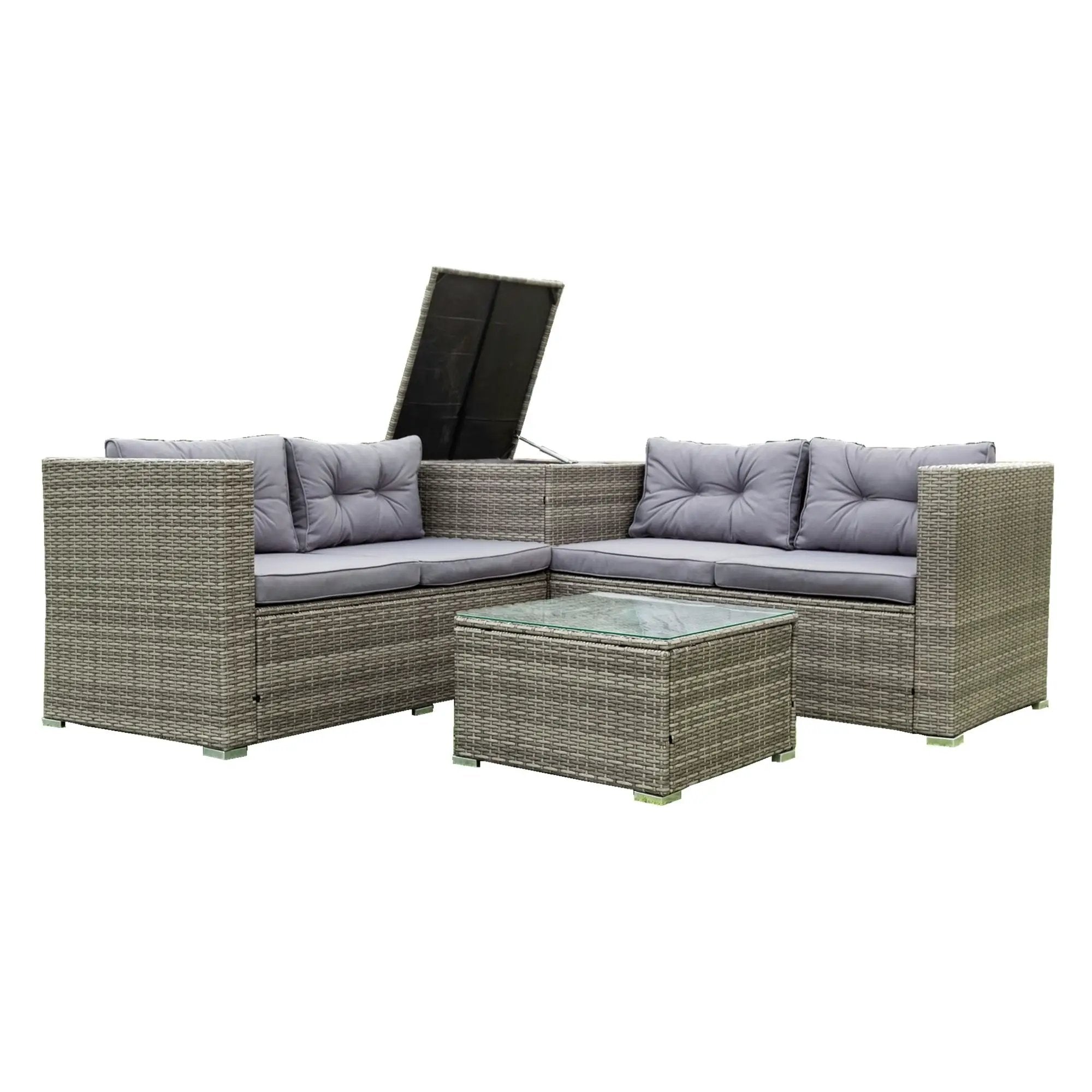 4 Piece Patio Sectional Wicker Rattan Outdoor Furniture Sofa Set With Storage Box by HouseOfZazla
