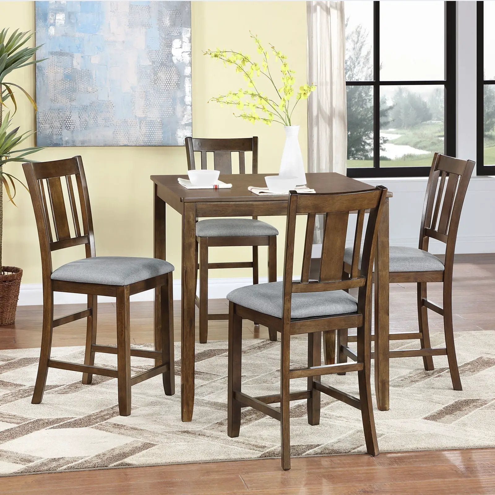 5 Pieces Dining Table Set, Counter Height Kitchen Table Set With Square Table And 4 Upholstered Chairs by Unique Piece Furniture