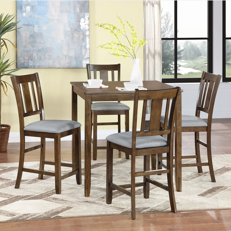 5 Pieces Dining Table Set, Counter Height Kitchen Table Set With Square Table And 4 Upholstered Chairs by HouseOfZazla