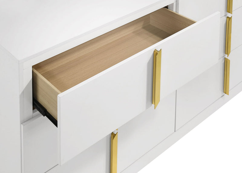 Ines 6-drawer Bedroom Dresser with Mirror White High Gloss by Unique Piece Furniture