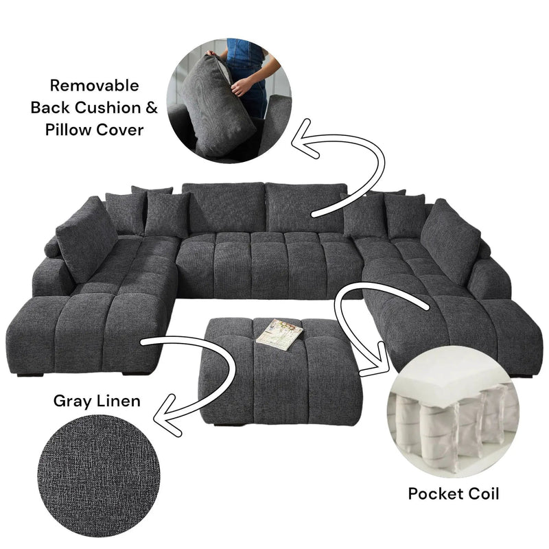 Chosen - Sectional Sofa With Toss Pillows With 2 Chaises With Ottoman - Gray by HouseOfZazla