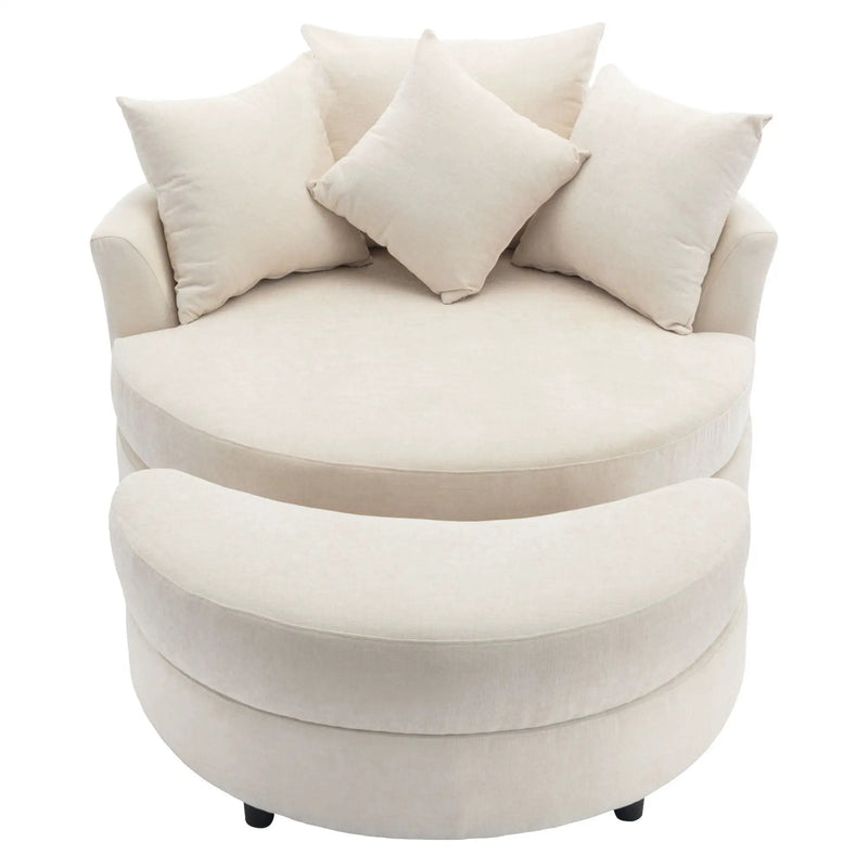 360° Swivel Accent Barrel Chair With Storage Ottoman & 4 Pillows, Modern Leisure Chair Round Accent For Living Room by HouseOfZazla