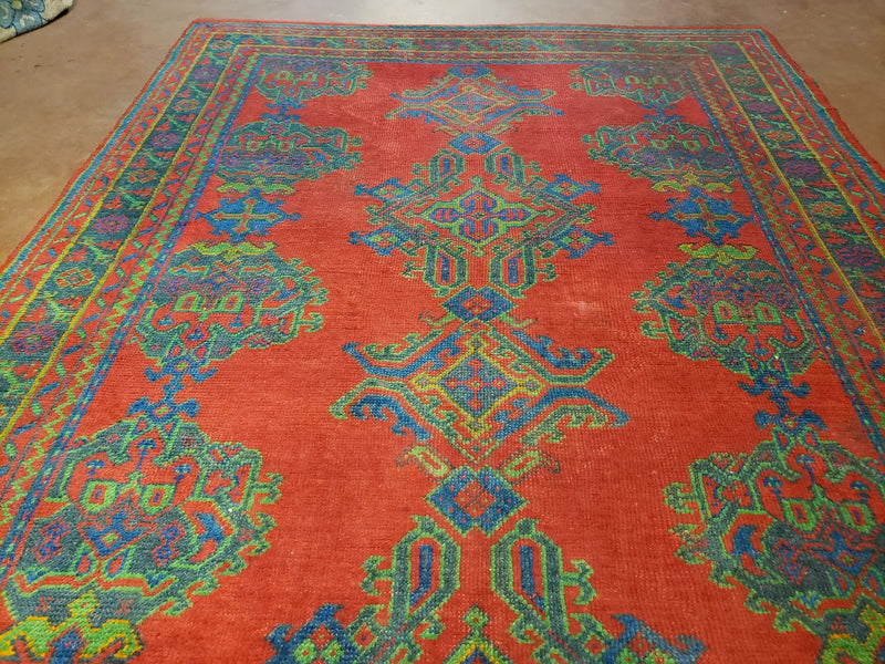 7x11 Turkish Oushak Rug, Vintage Red & Blue Oriental Carpet, Hand Knotted Wool Area Rug 7 x 11, Turkish Sparta Rug, Antique Turkish Rug Nice by Jewel Rugs
