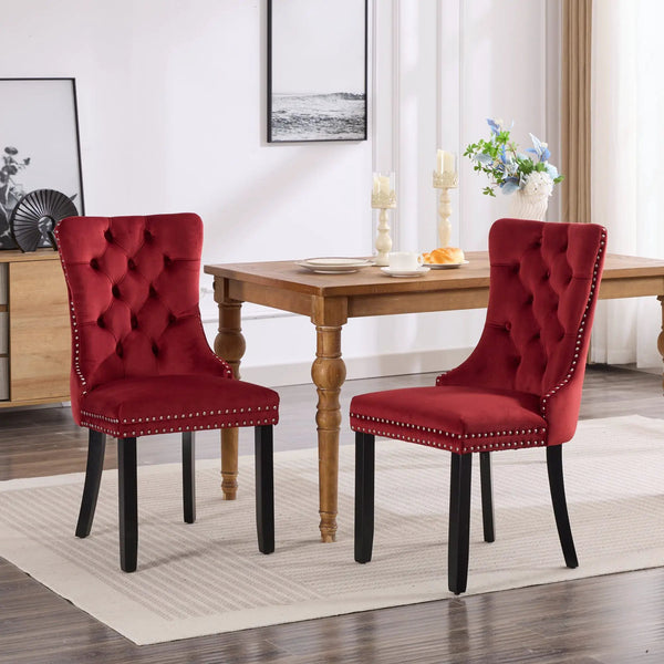 Classic Velvet Dining Chairs - Burgundy (Set of 2)