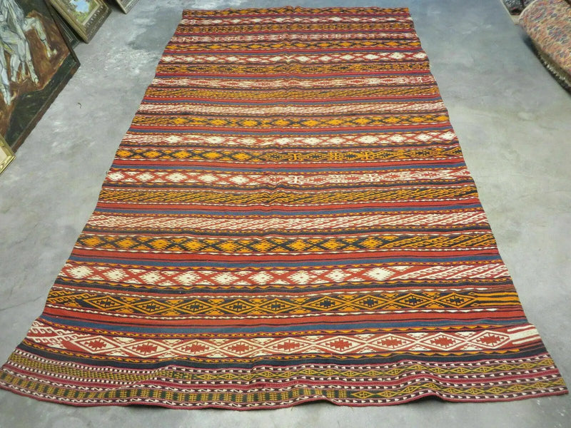 6' X 10' Antique 1930 Turkish Jajim Kilim Handmade Flat Weave Wool Rug Veg Dye by Jewel Rugs