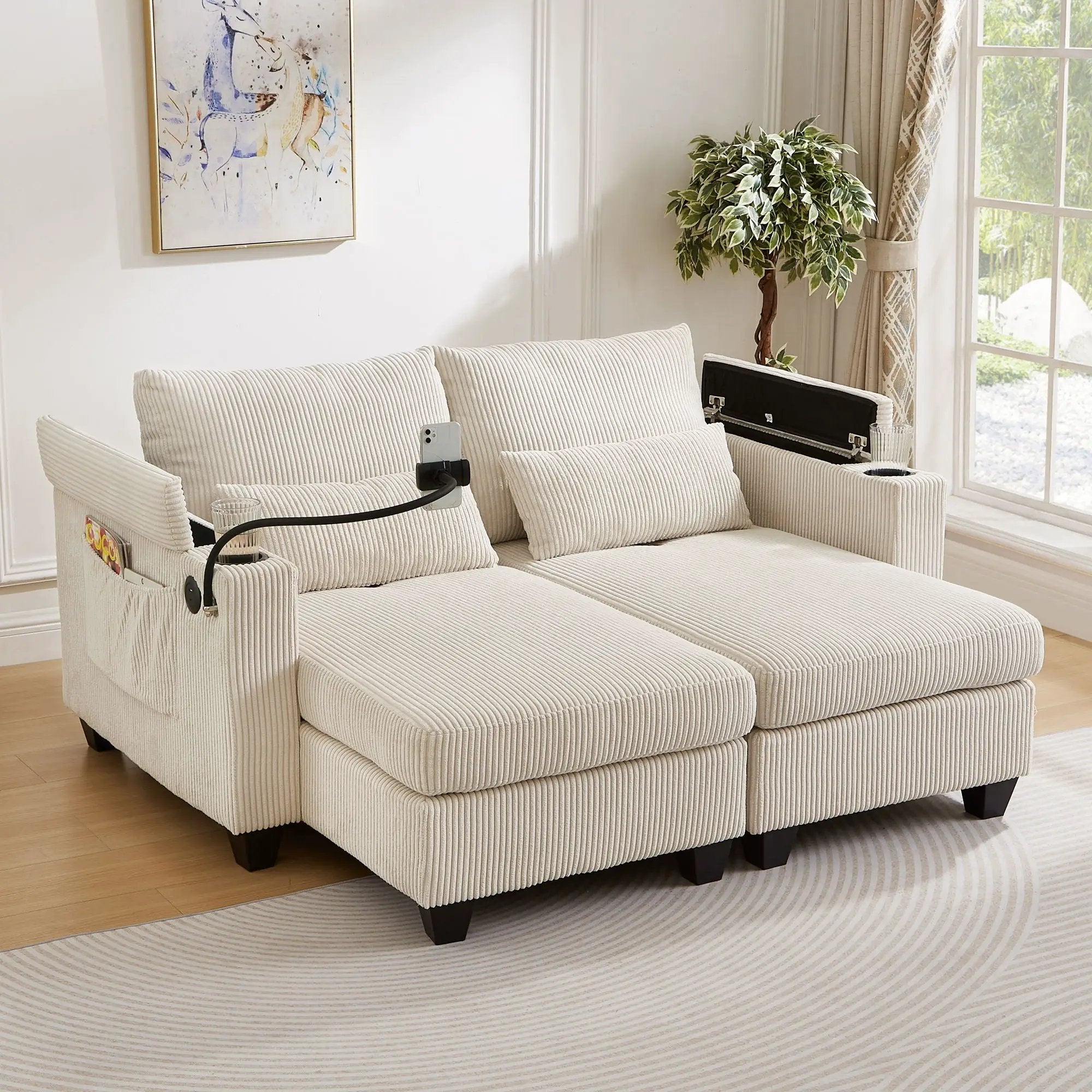 Convertible Chaise Lounge Sofa Chair With USB Ports, Cup Holders, Phone Holder And Storage by Unique Piece Furniture