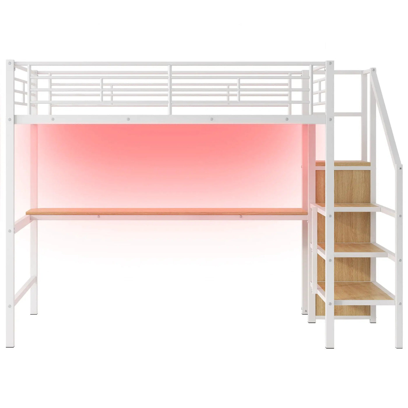Loft Bed With Desk, Storage Staircase, Small Wardrobe And LED Light by HouseOfZazla