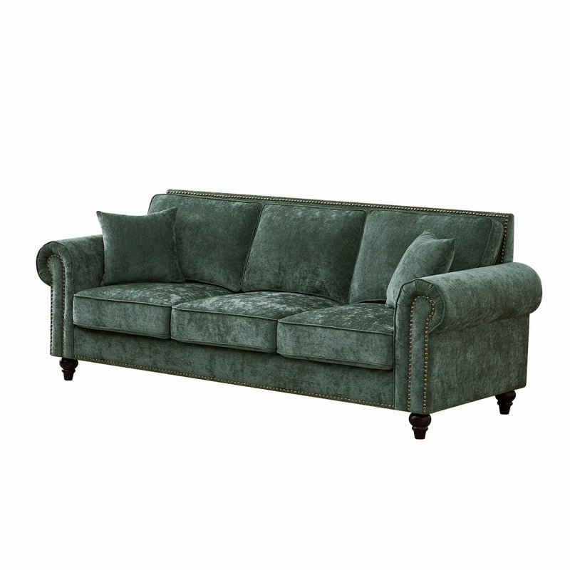 3 Seater Sofa With Tufted Upholstery, Rolled Arms, Nailhead Trim by Unique Piece Furniture