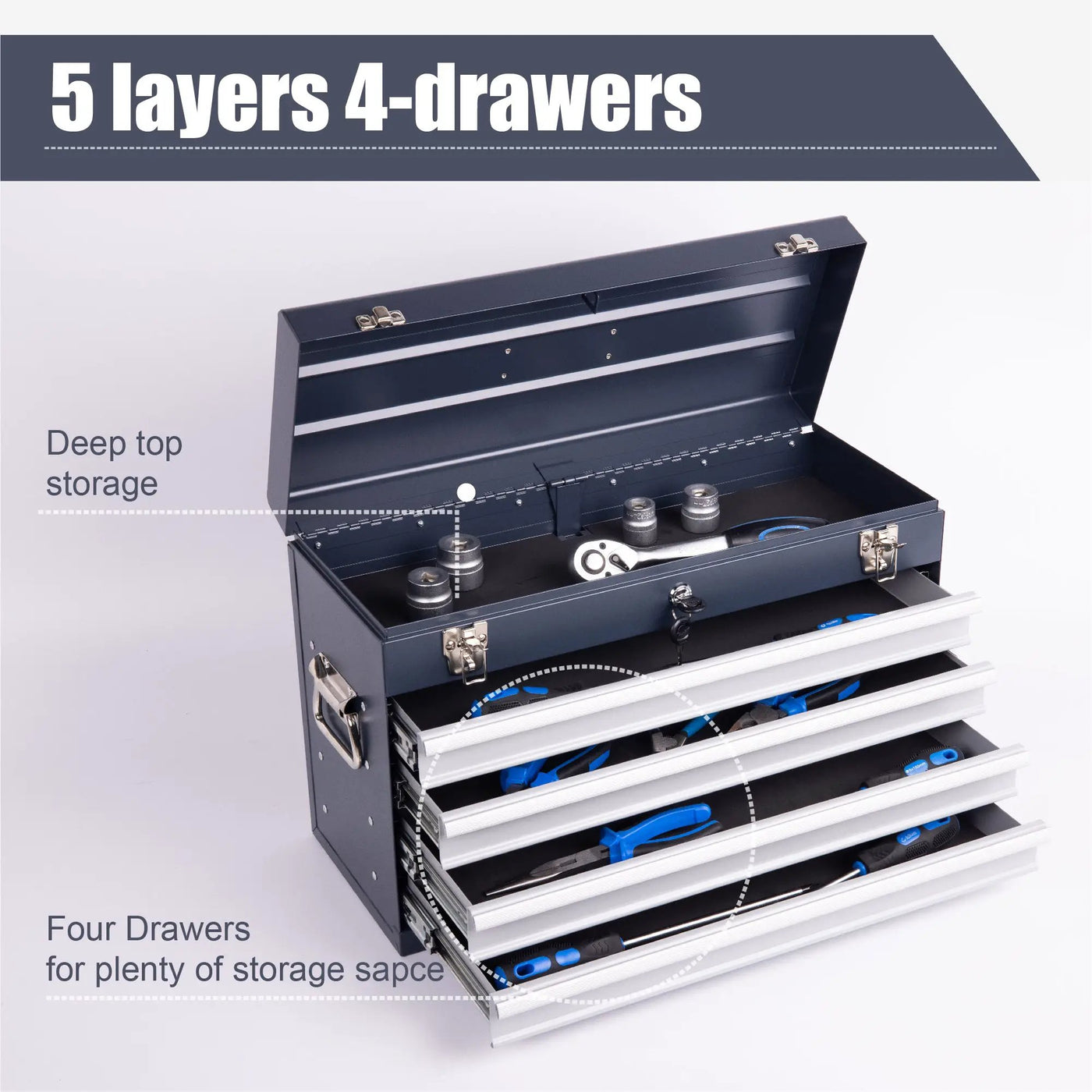 Heavy Duty Metal Tool Box, 21-inch with 4 Drawers by HouseOfZazla