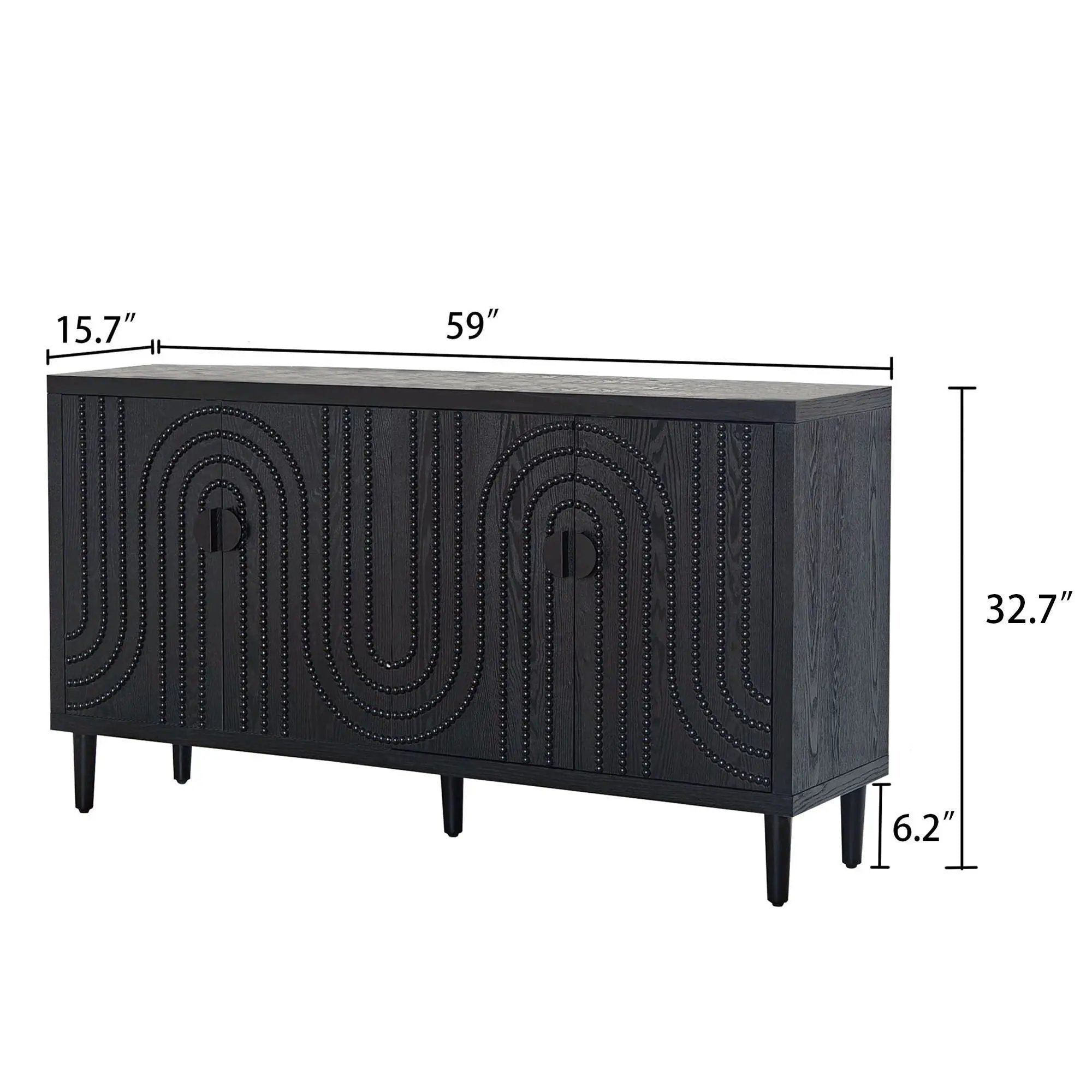 Modern Sideboard Cabinet With Decorative Nailhead Accents, Stylish Storage Solution For Dining, Living Rooms - Black by Unique Piece Furniture