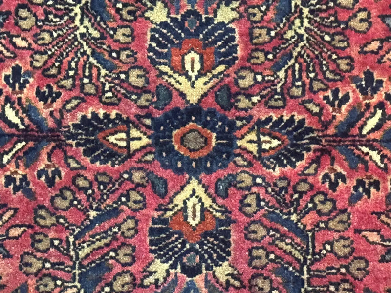 Small Antique Persian Sarouk Rug 2x2 ft, Red 1920s Wool Rug by Jewel Rugs