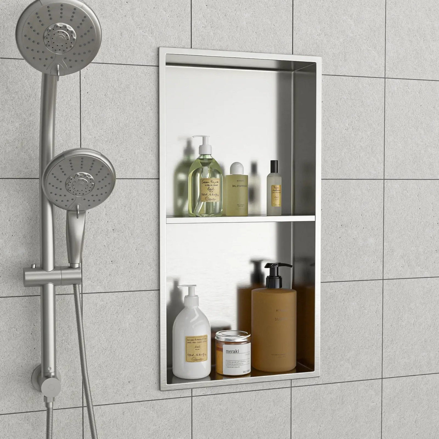 Modern Stainless Steel Shower Niche Double Shelf For Bathroom by HouseOfZazla