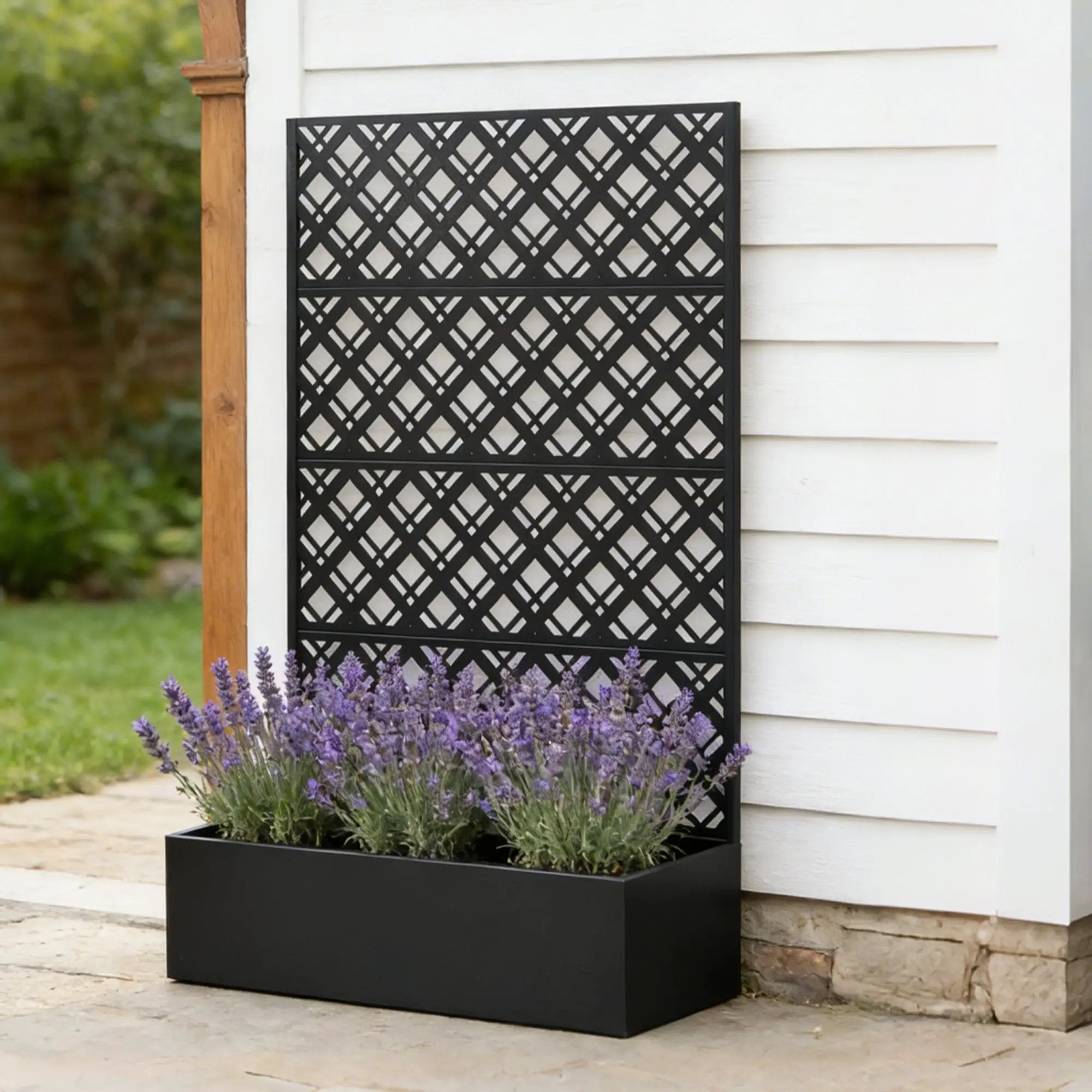 Rhombus Black Metal Planter Raised Garden Bed with Trellis by HouseOfZazla