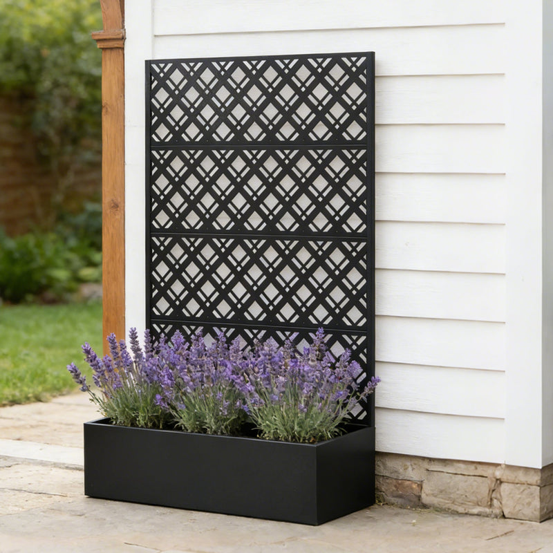 Rhombus Black Metal Planter Raised Garden Bed with Trellis by HouseOfZazla