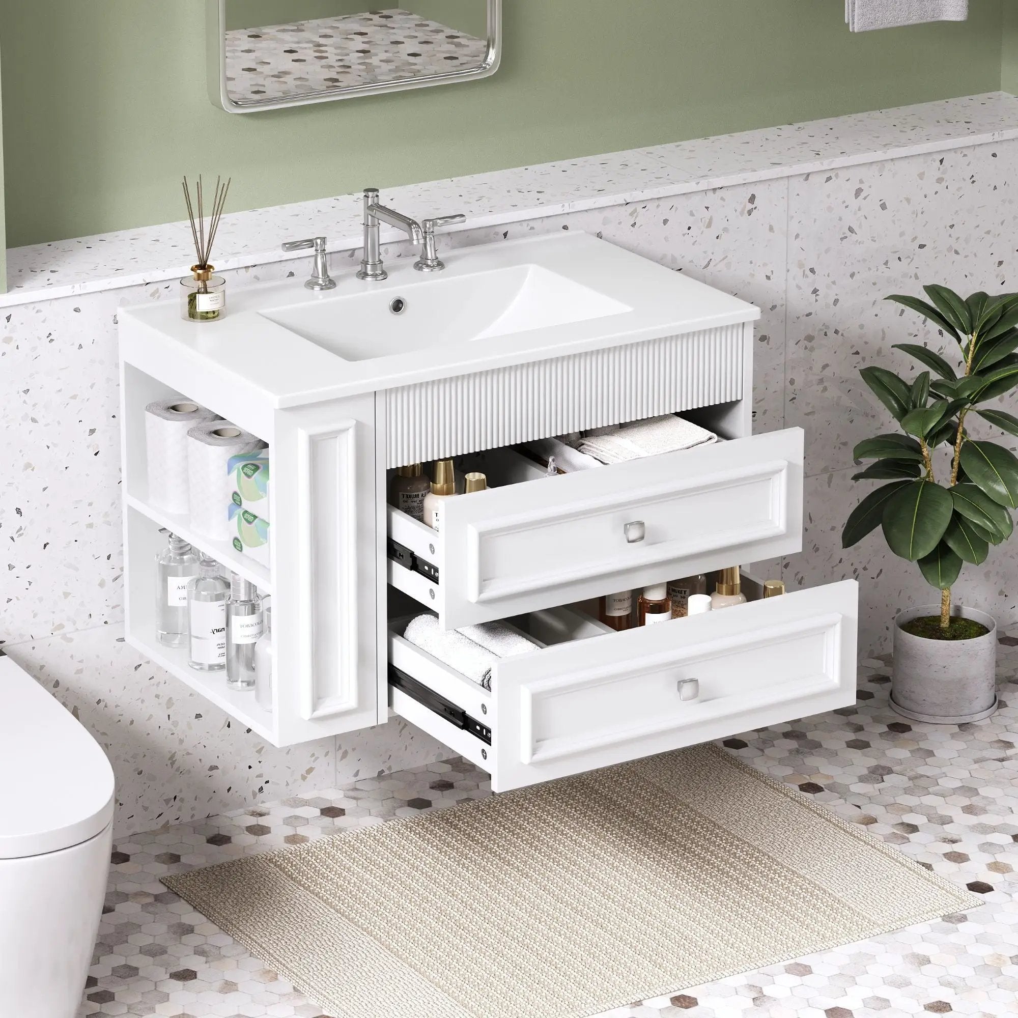 Wall Mounted Bathroom Vanity With 2 Drawers, Sink, Floating Storage Unit by HouseOfZazla