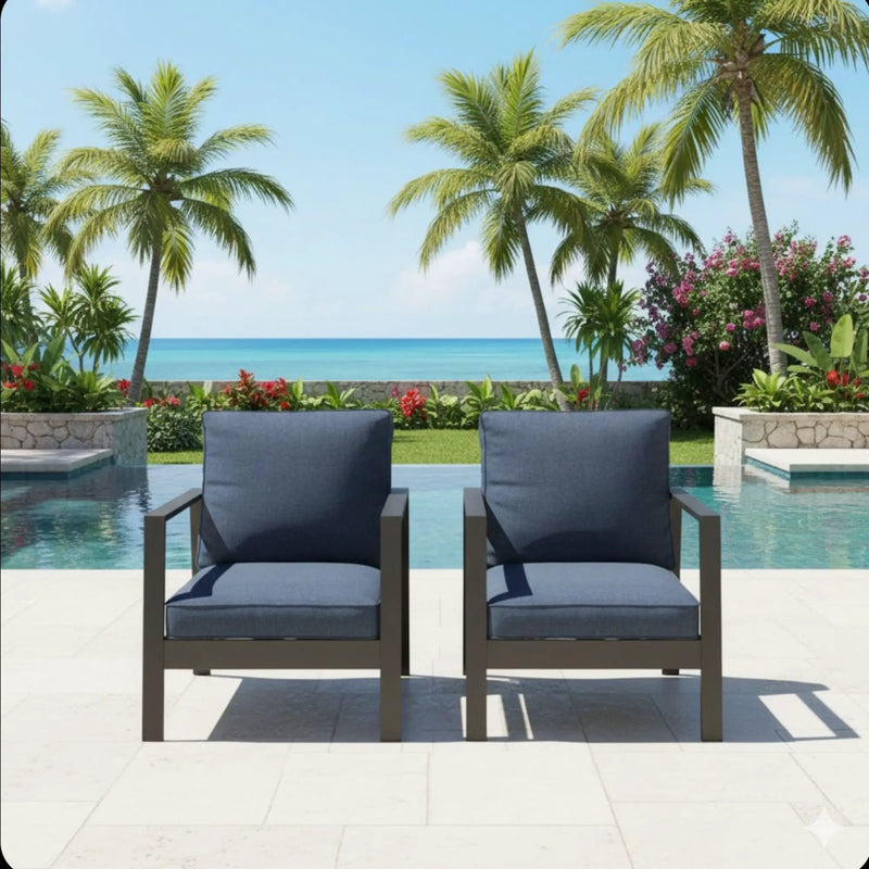 All-Weather Ergonomic Patio Armchairs With Thick Cushions (Set of 2) by HouseOfZazla