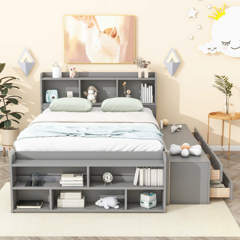 Bed With Bookcase Headboard, Under Bed Storage Drawers And Bed End Storage Case by HouseOfZazla