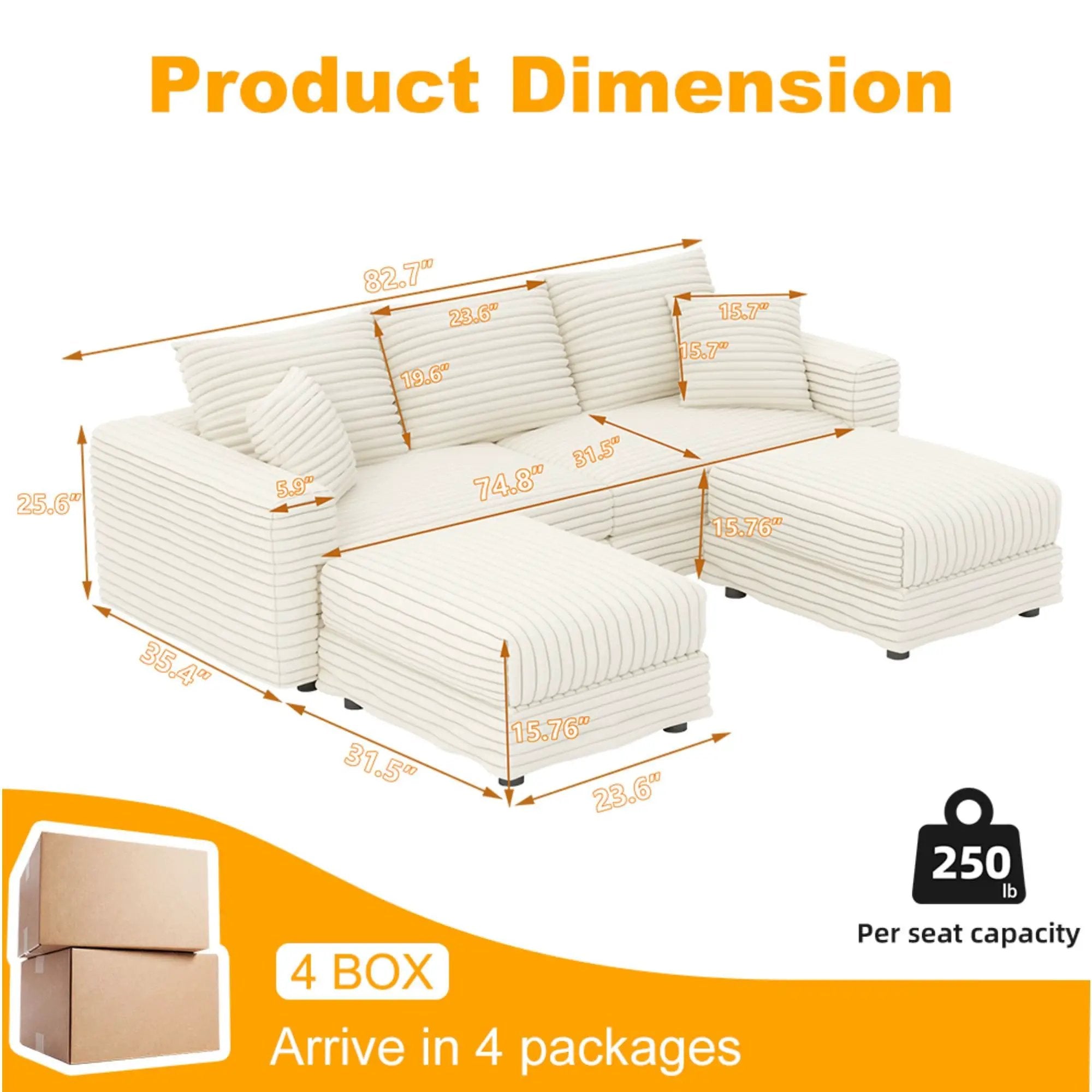 Deep Seat Convertible Sofa With Soft Pillows And Ottomans by HouseOfZazla