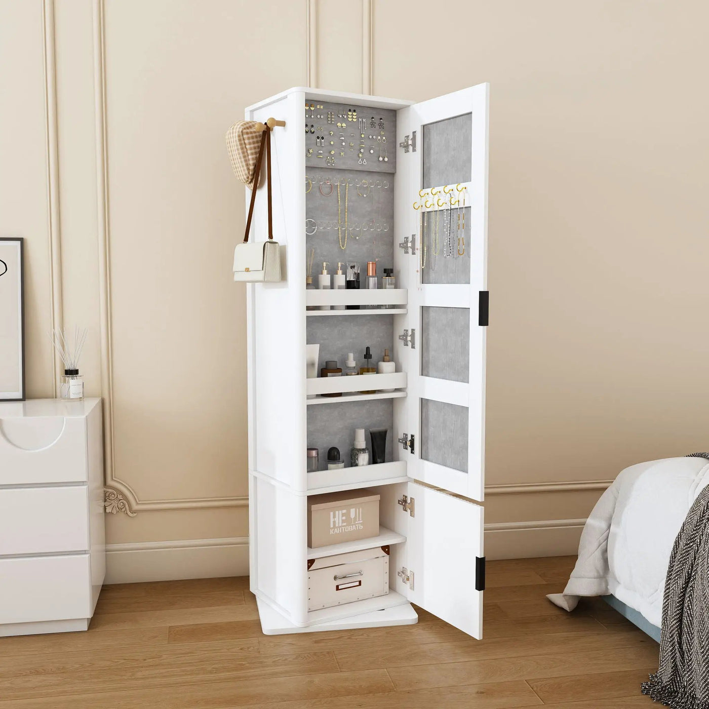 360° Rotating Makeup Cabinet With Full Length Mirror by Unique Piece Furniture