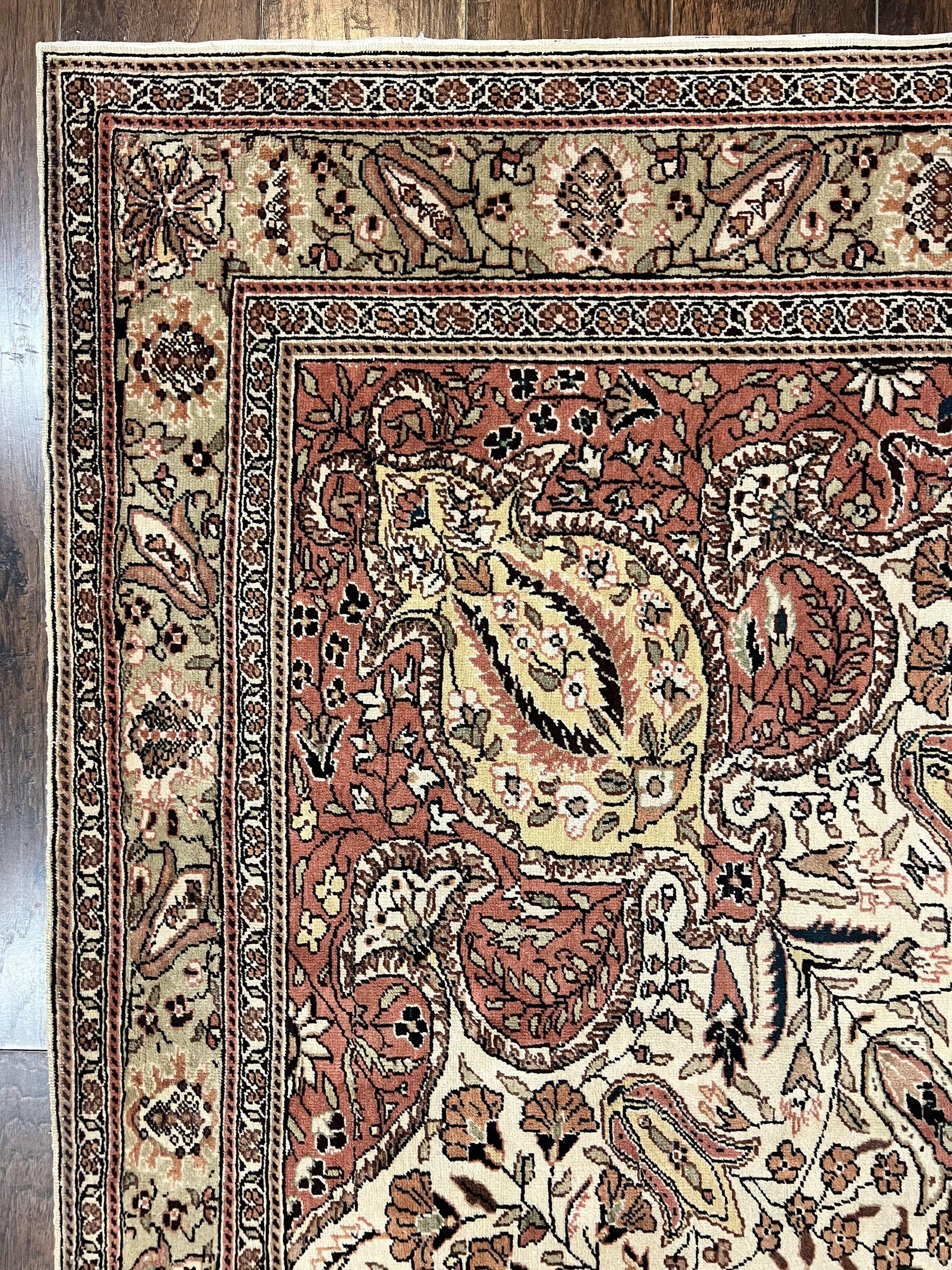 Turkish Sivas Rug 9x12, Handmade Vintage Wool Carpet, Cream Ivory by Jewel Rugs