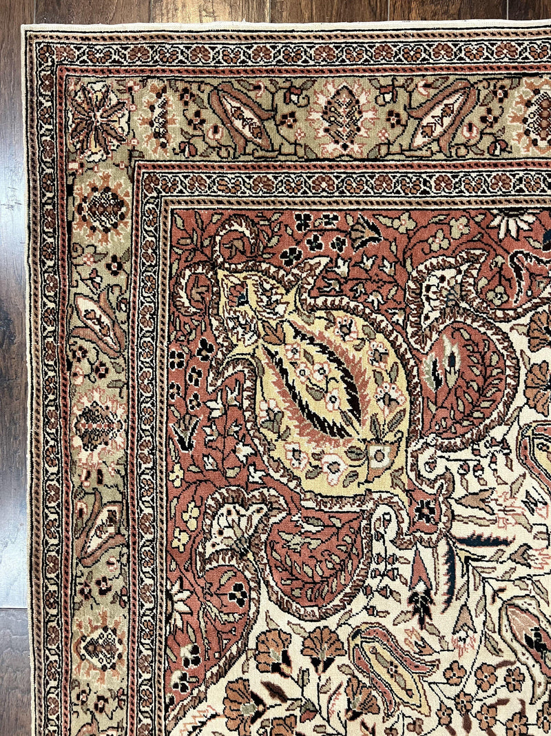 Turkish Sivas Rug 9x12, Handmade Vintage Wool Carpet, Cream Ivory by Jewel Rugs