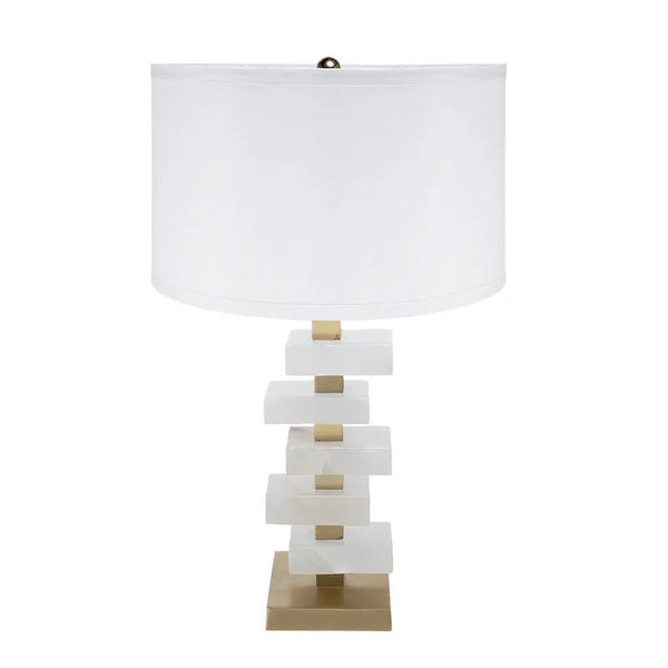 D15x26.7' White and Gold Alabaster Slab Table Lamp