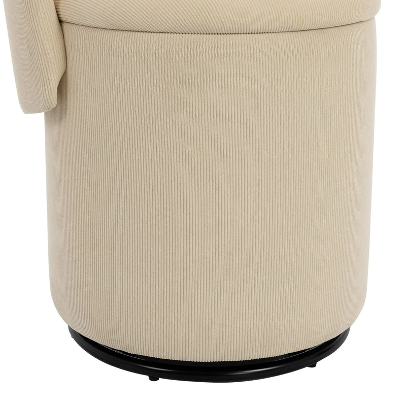 Barrel Chair, Built In Storage, 360° Swivel - Beige by HouseOfZazla