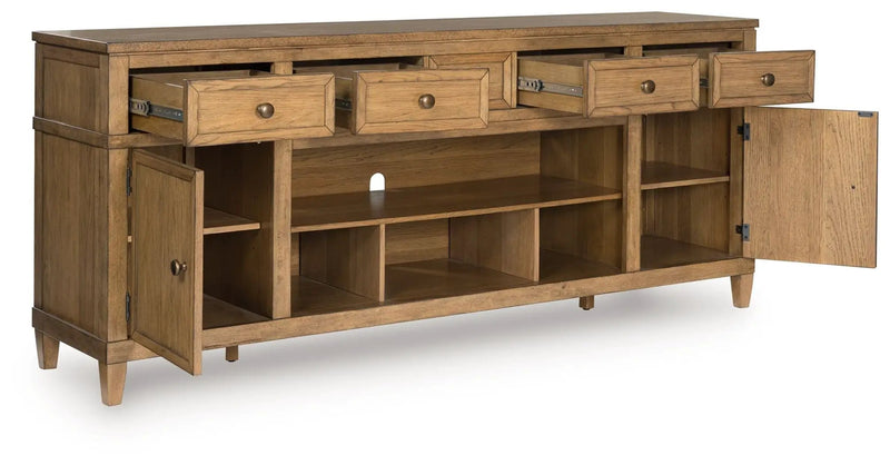 Sharlance - XL TV Stand With Fireplace Option - Light Brown by Unique Piece Furniture