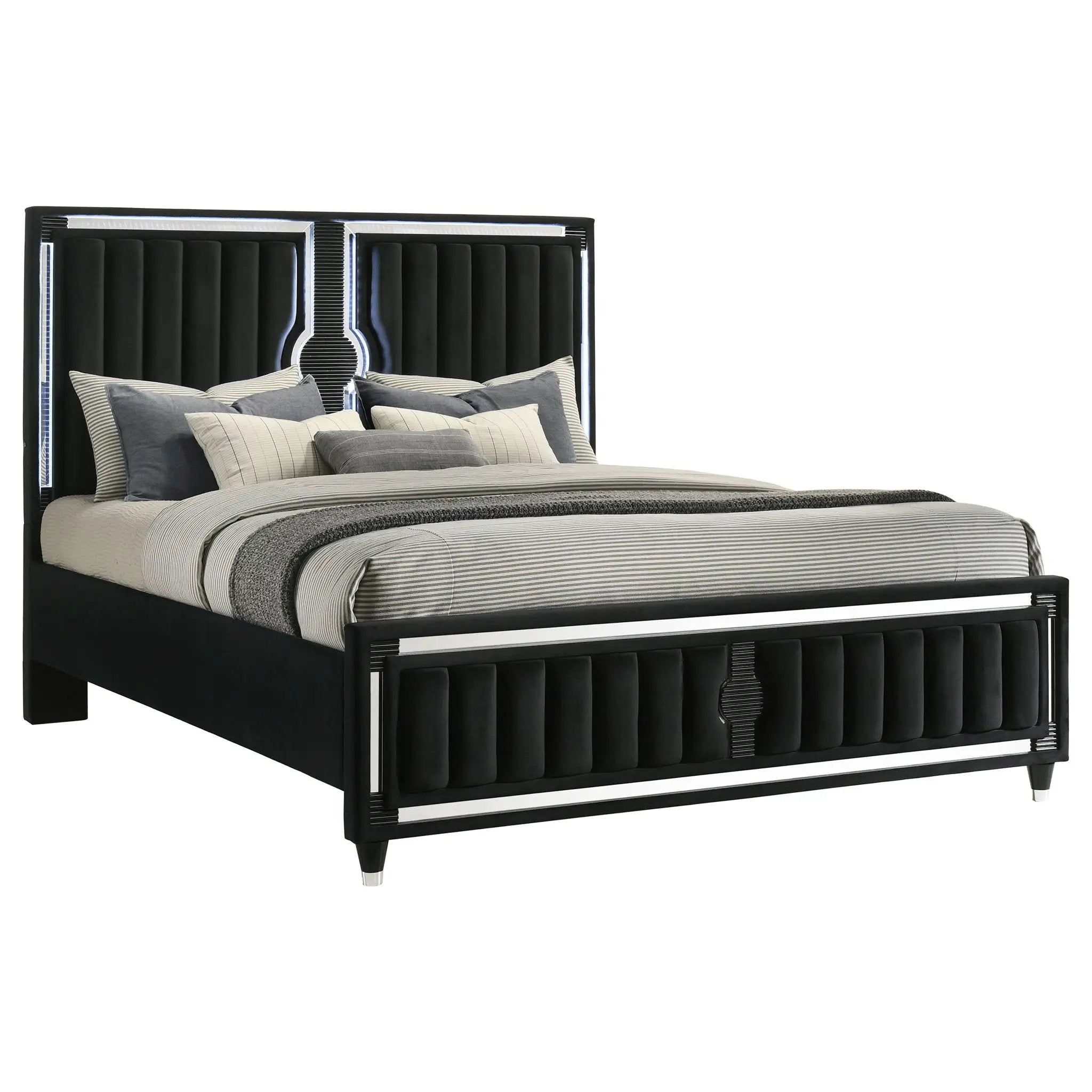Ravenne Velvet Upholstered California King LED Panel Bed Black by Unique Piece Furniture