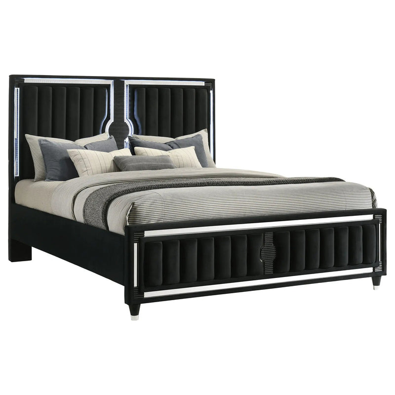 Ravenne Velvet Upholstered California King LED Panel Bed Black by Unique Piece Furniture