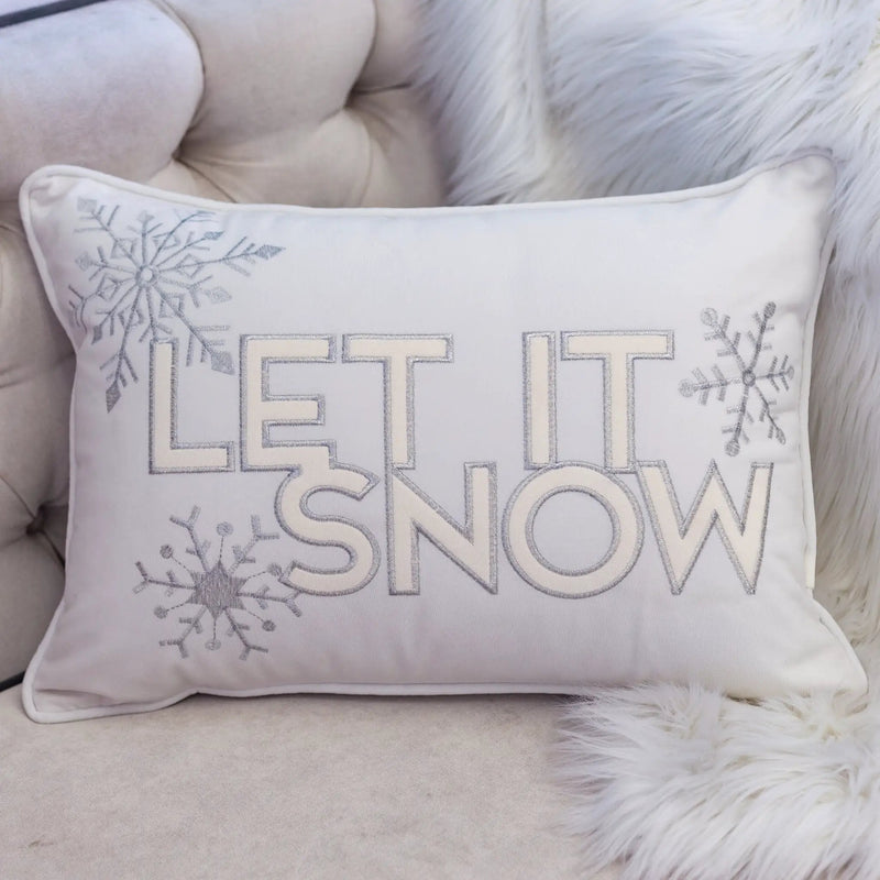 Nneka Let It Snow Ivory Velvet Lumbar Pillow with Insert 14x20 by HouseOfZazla