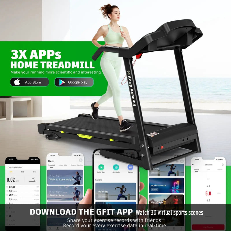 Foldable Treadmill With Incline For Home, Electric Running Machine With Speed Control, Pulse Monitor, 12 Training Programs - Black by HouseOfZazla