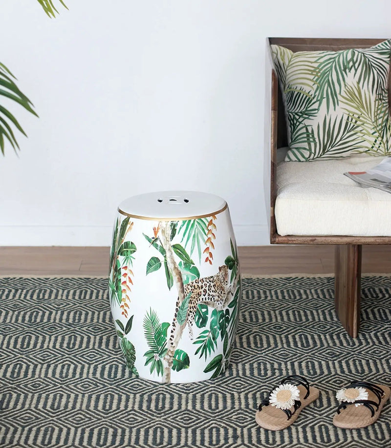 13x13x18 Ceramics Garden Stool Jungle-Themed Accent Side Table by HouseOfZazla