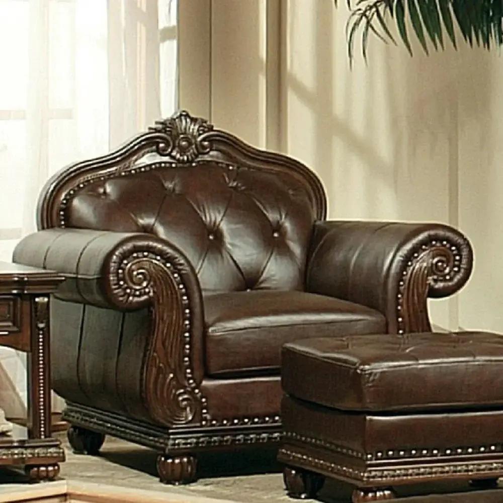 Anondale - Chair - Espresso Top Grain Leather Match & Cherry by Unique Piece Furniture