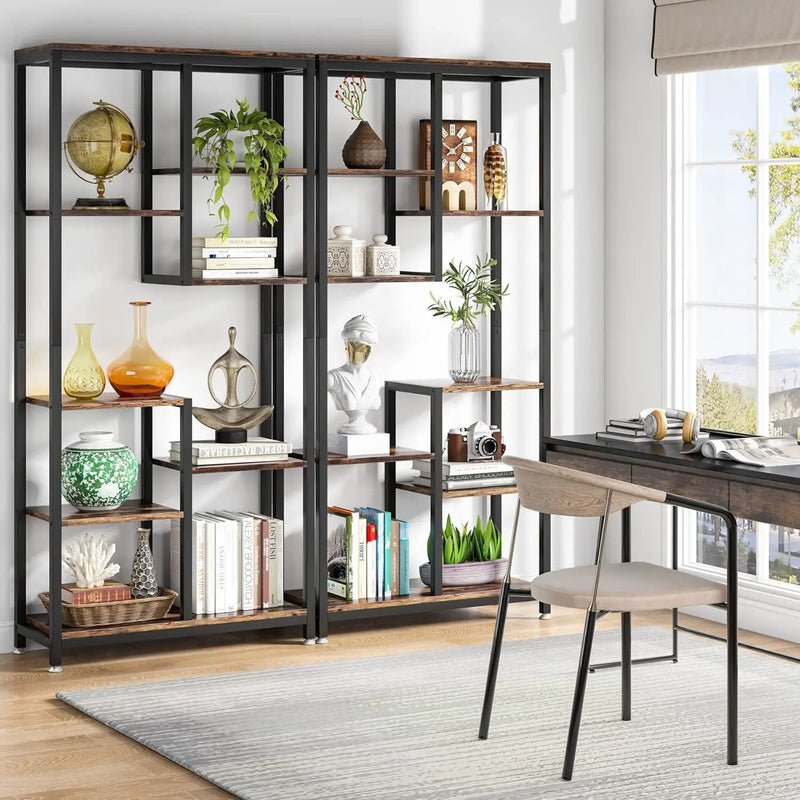 6 Tier, 8 Shelf Etagere Bookcase Storage Display Rack For Living Room - Rustic Brown by HouseOfZazla