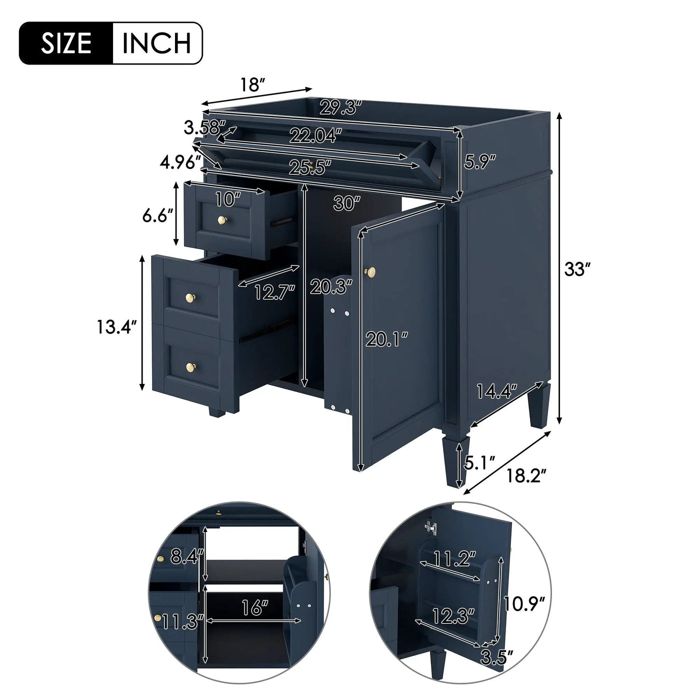 Bathroom Vanity With 2 Drawers and Tip-Out Storage Cabinet by HouseOfZazla